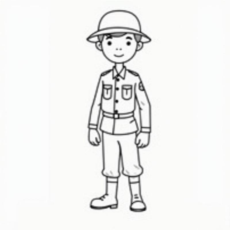 Hướng Dẫn Vẽ Tranh Chú Bộ Đội Đơn Giản Cho Bé 6 Vẽ tranh chú bộ đội bước 3: thêm chi tiết trang phục, khuôn mặt và tạo dáng đơn giản