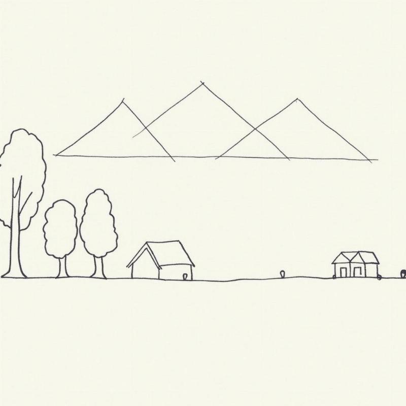 Huong dan ve tranh phong canh don gian lop 9, ve nui, ve cay, ve nha don gian