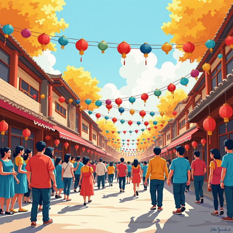 Hướng Dẫn Vẽ Tranh Lễ Hội Đơn Giản Cho Học Sinh Lớp 9 6 Bức tranh lễ hội đã hoàn thiện với màu sắc tươi sáng cho học sinh lớp 9, thể hiện không khí vui tươi sôi động.