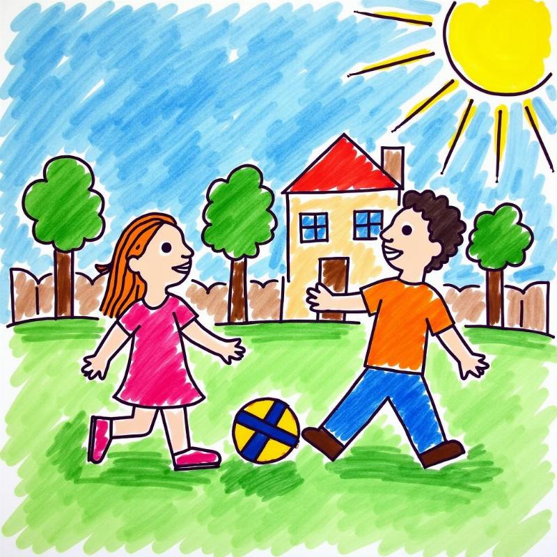 Hình ảnh minh họa bức tranh sinh hoạt đơn giản đã tô màu hoàn chỉnh cho bé lớp 2 đầy màu sắc.